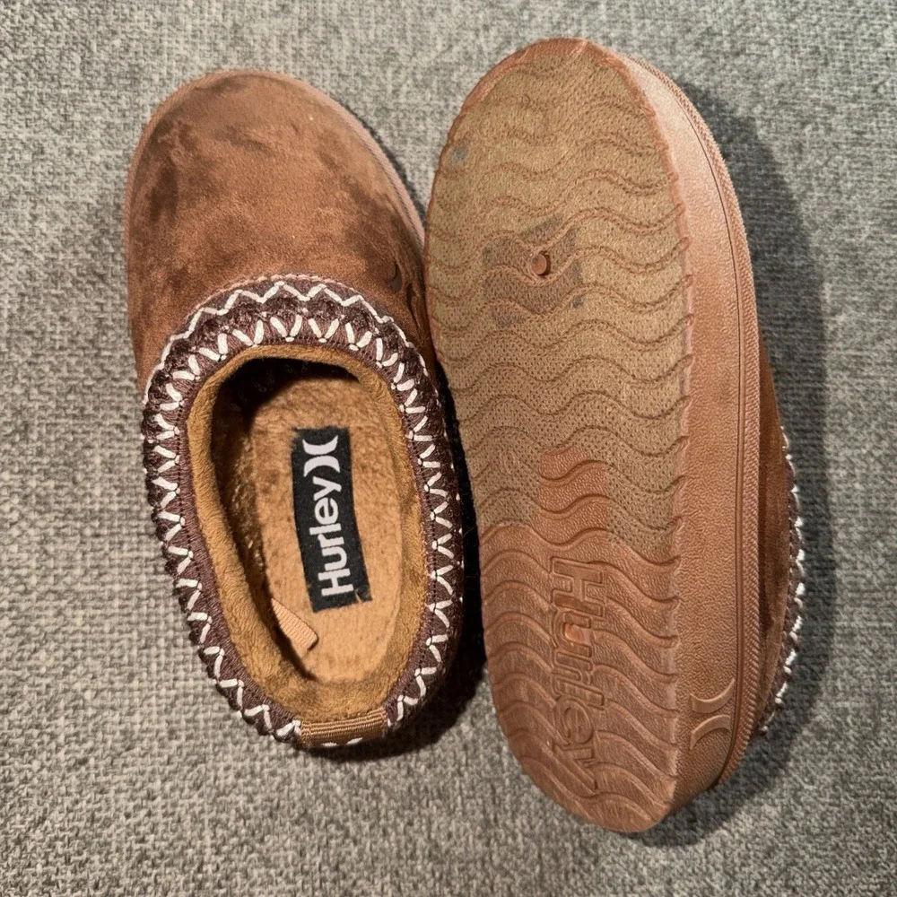 Hurley Kids Size 10 Brown Faux Suede Sherpa Lined Slip On Moccasin